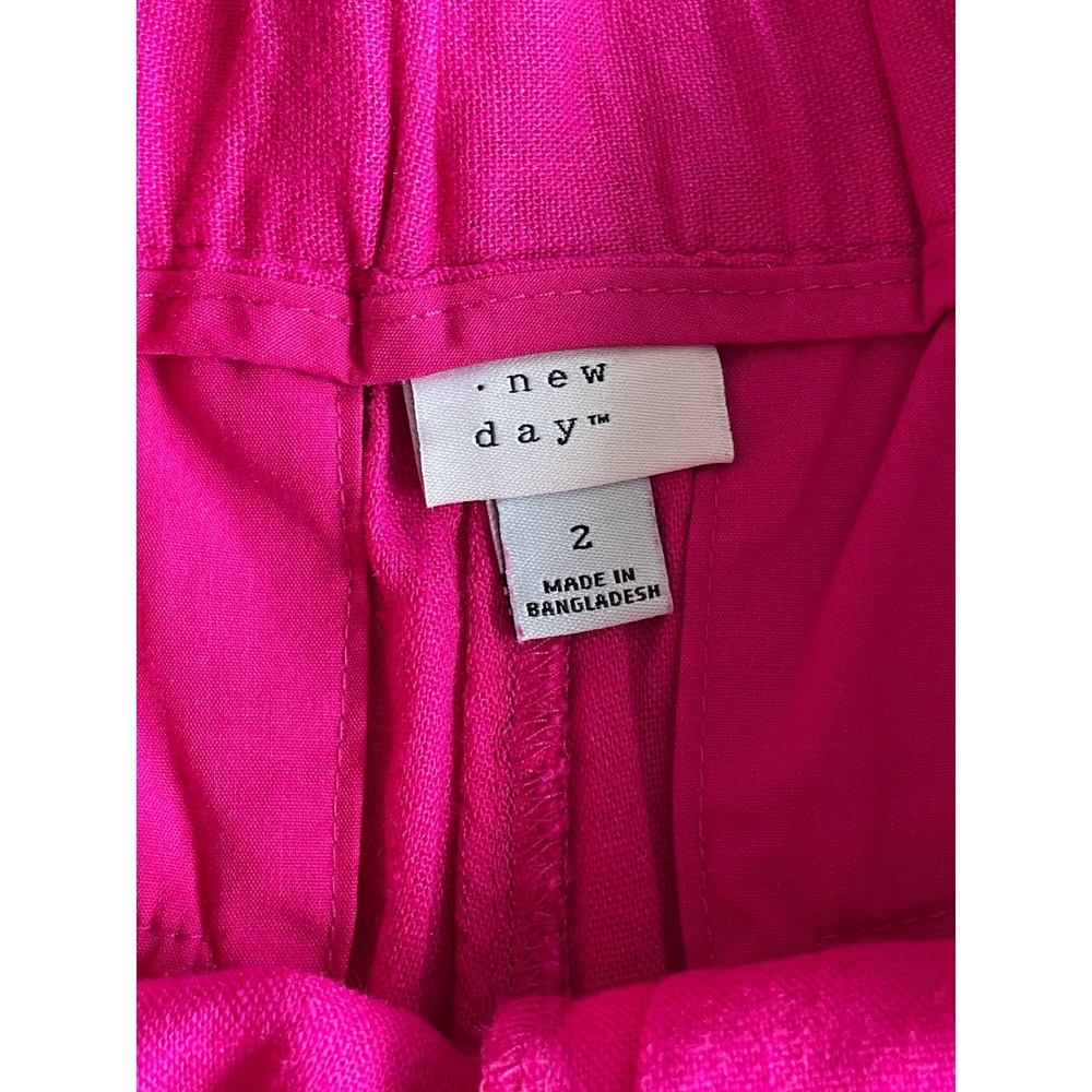 A New Day Target Linen Blend Hot Pink Magenta Pleated High Waisted Shorts Size 2 - Picture 6 of 13